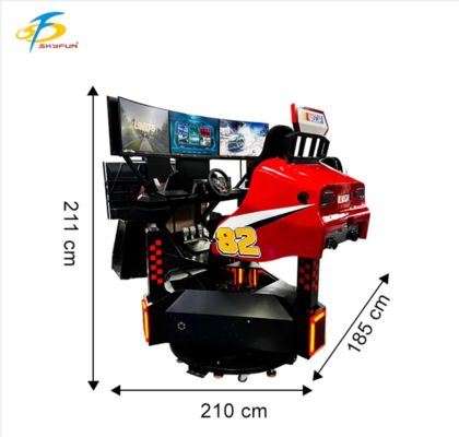 3-Scherm Rode Raceauto Arcade Machine – 360° Rotatie, Force Feedback, 3D Audio, Hoge Vernieuwingsfrequentie, Meeslepende VR Rijsimulator voor FEC's & Arcadehallen